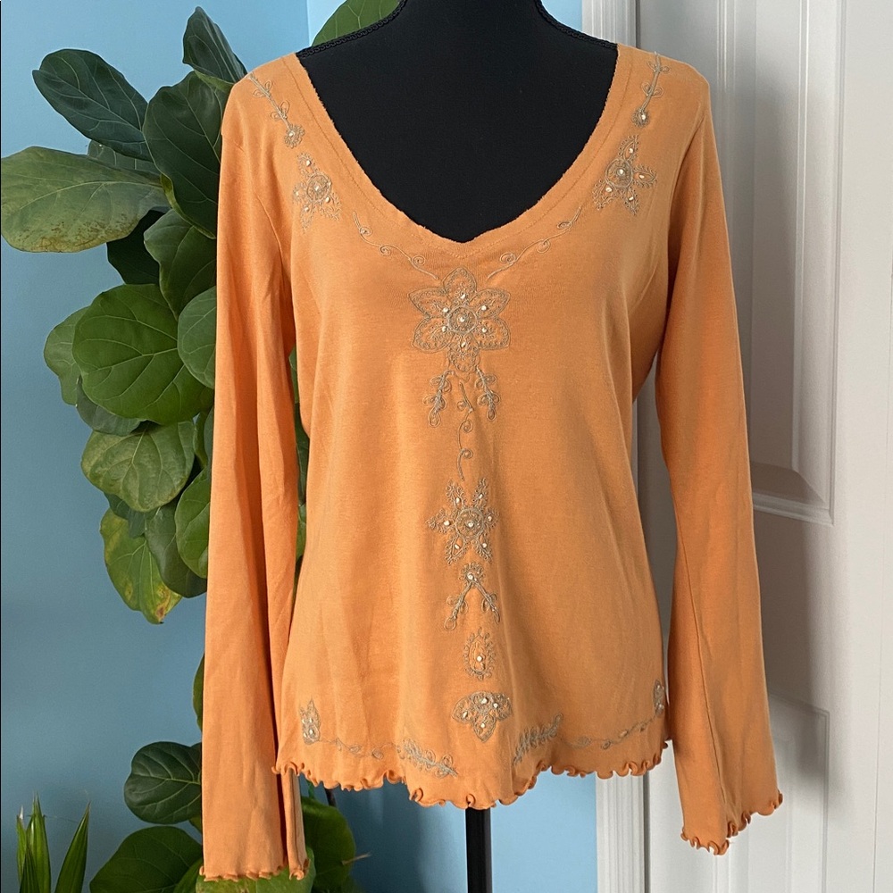 Stamp 10 Orange Longsleeve Embroidered Top 100% Cotton Size Large